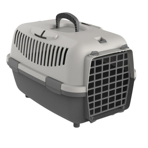 PETMAX Transporter Nomade 2, 55x36xh35cm, max. 8kg, plasticna vrata, siva