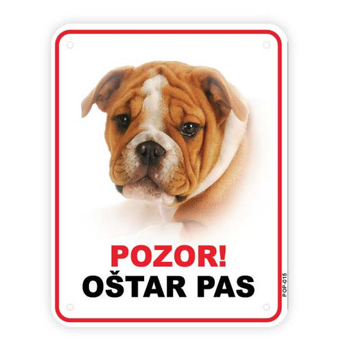 Plocica s natpisom, Engleski buldog - glava, PVC, 115x147mm 