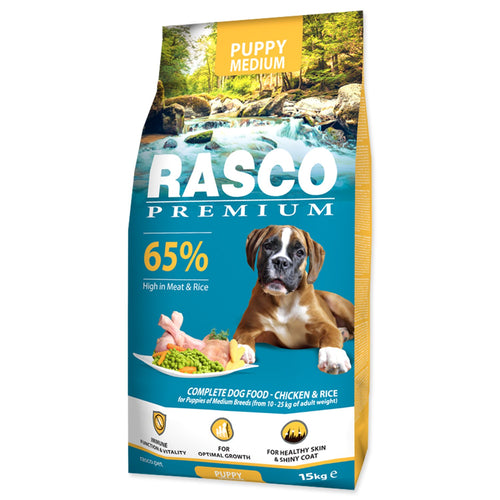 RASCO Premium PUPPY Medium, piletina s rizom, 15kg