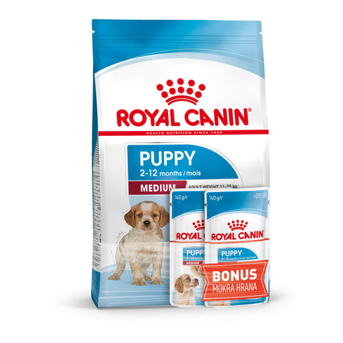 RC SHN Medium PUPPY 3kg + 2 x SHN Medium PUPPY 140g GRATIS