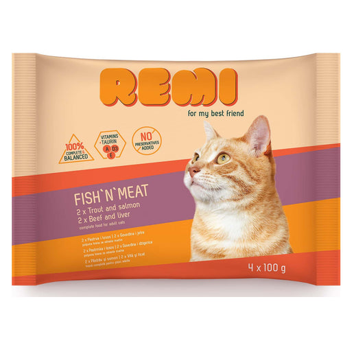 REMI Cat Multipak (2x s govedinom i jetrom, 2x s pastrvom i lososom), 4x100 g