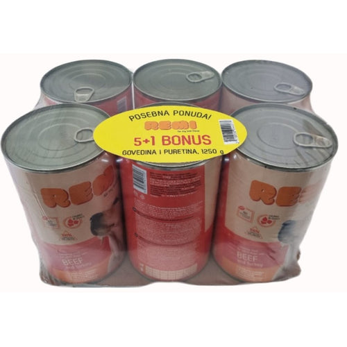 REMI Govedina i puretina, potpuna hrana za pse, 1250 g, 5+1 BONUS