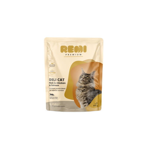 REMI PREMIUM Deli Cat, bogato piletinom i lososom, 400g