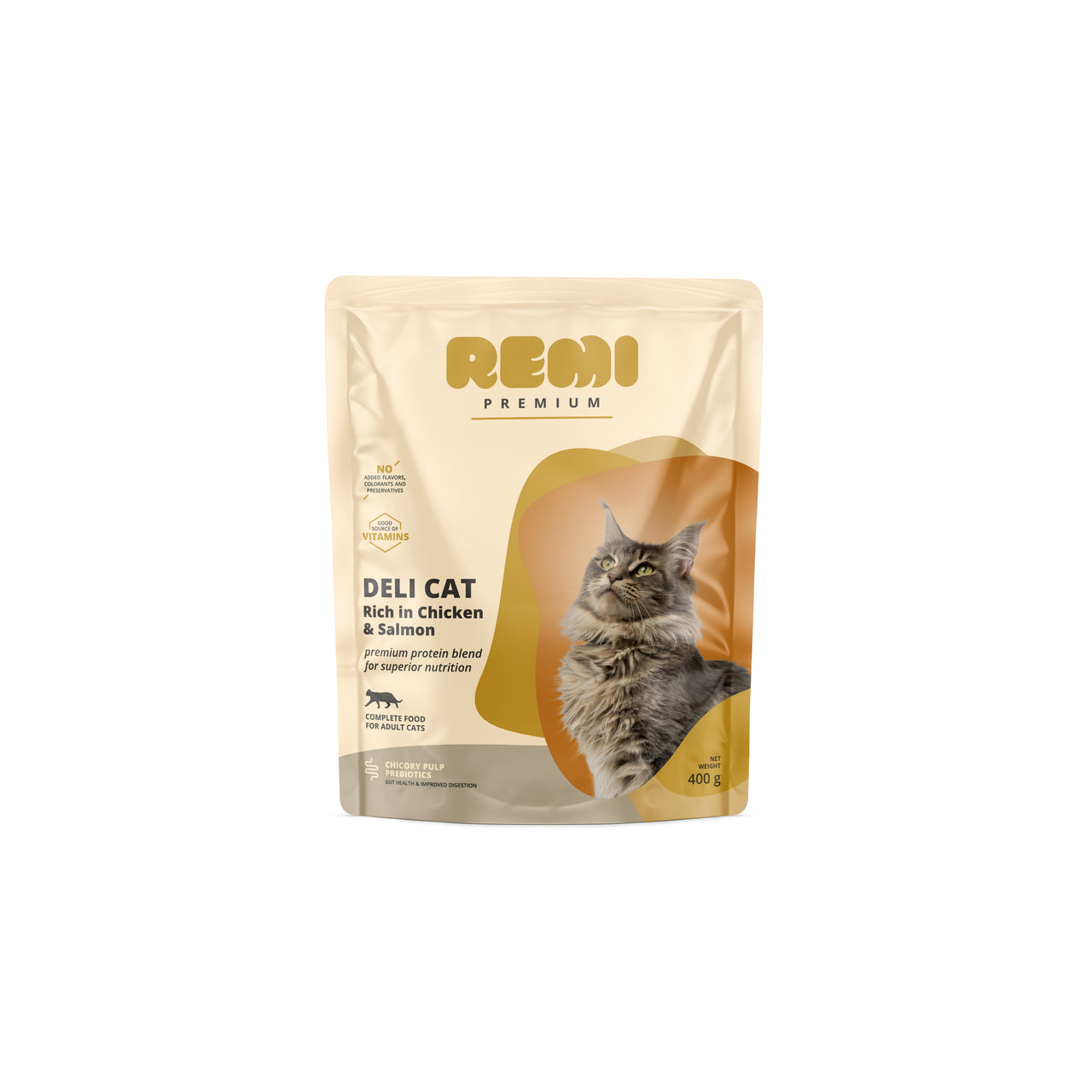 REMI PREMIUM Deli Cat, bogato piletinom i lososom, 400g