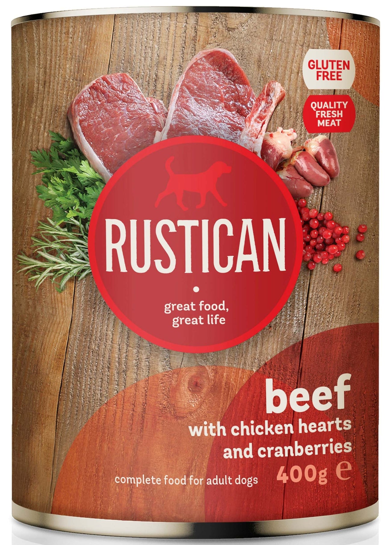 RUSTICAN Govedina s pilecim srcima i brusnicama, bez glutena