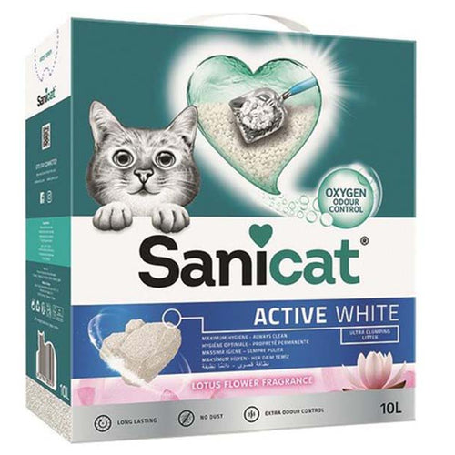 SANICAT Active White Lotus, grudajuci mineralni pijesak za macke, mirisni, 10l