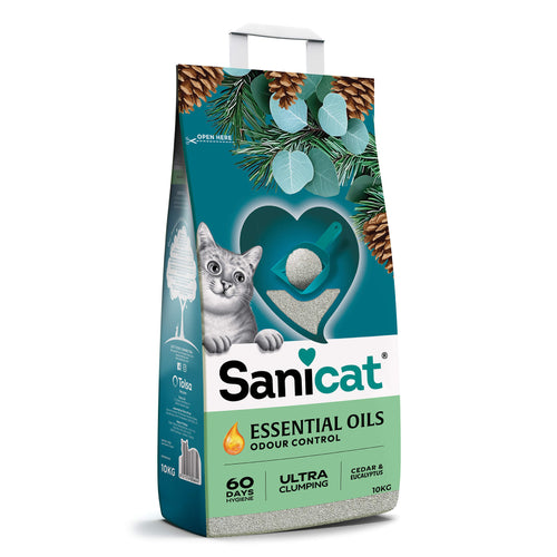 SANICAT Essensial Oils Cedar&Euc, grudajuci mineralni pijesak za macke, mirisni