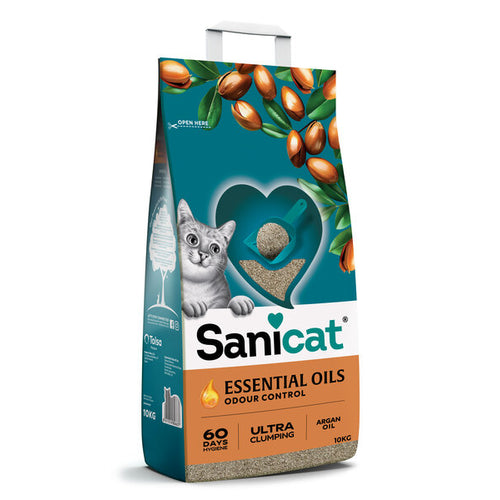SANICAT Essential Oils Argan Oil, grudajuci mineralni pijesak za macke, mirisni