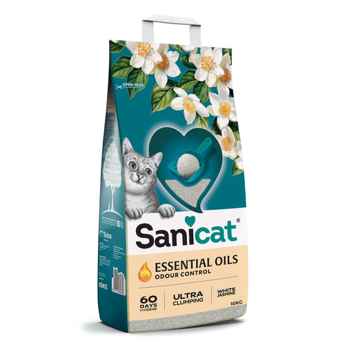 SANICAT Essential Oils White Jasmine, grudajuci mineralni pijesak za macke,10l