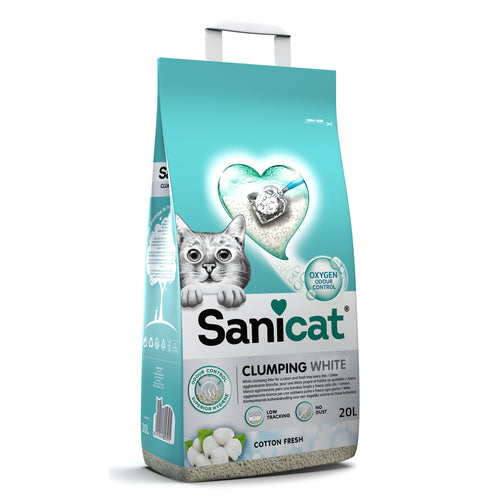 SANICAT White Cotton Fresh, grudajuci mineralni pijesak za macke, mirisni, 20l