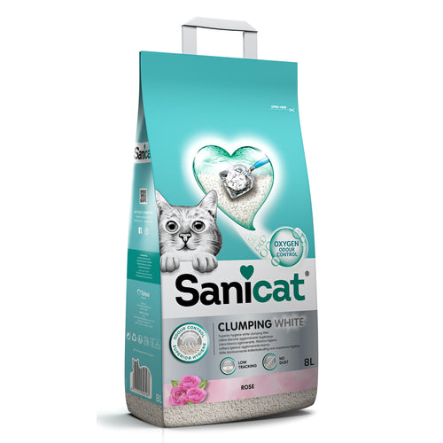 SANICAT White Rose, grudajuci mineralni pijesak za macke, mirisni, 8l