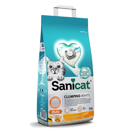 SANICAT White Vanilla&Mandarina, grudajuci mineral pijesak za macke, mirisni 10l