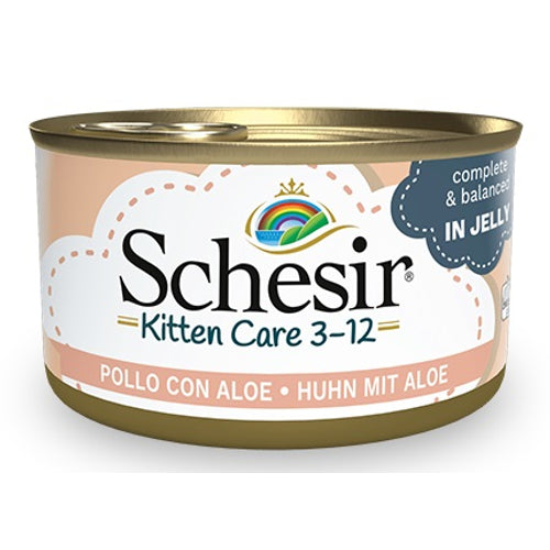 SCHESIR Konzerva za macice KITTEN (3-12m.), piletina s aloe verom, u zeleu, 85g