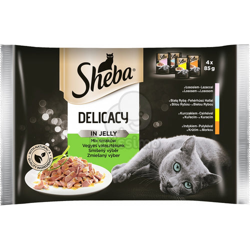 SHEBA Delicacy Multipack, Mijesani izbor ribe i peradi, u zeleu, 4x85g