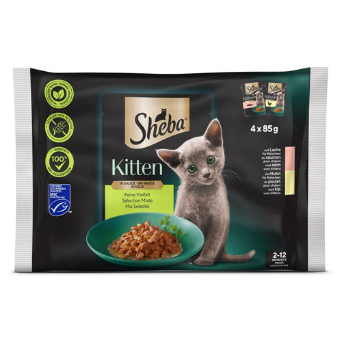 SHEBA KITTEN Multipack, 2x s lososom, 2x s piletinom, u umaku, 4x85g