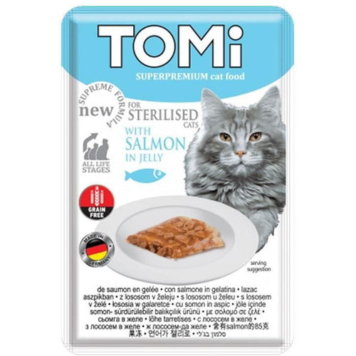 TOMI Vrecica za sterilizirane macke s lososom u zeleu, 85g