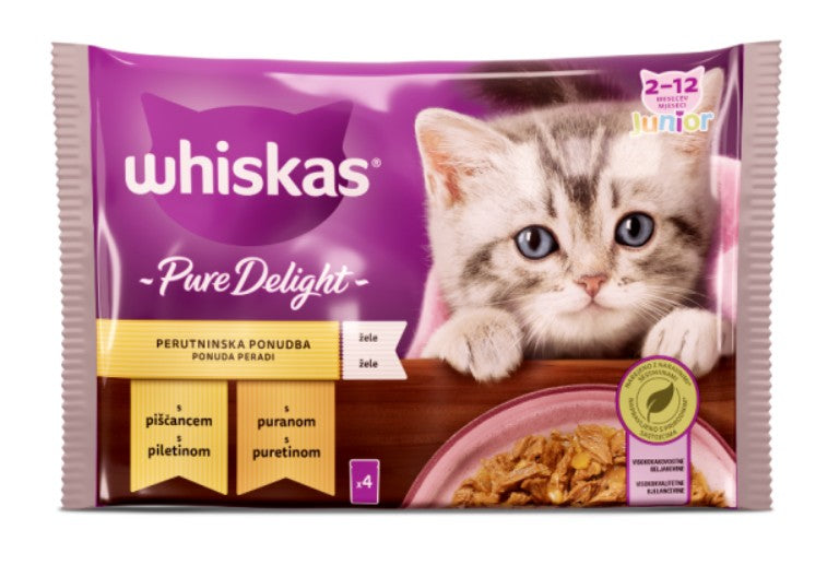 WHISKAS Junior Pure Delight, piletina i puretina, 4x85 g 