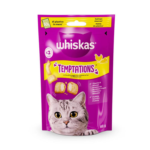 WHISKAS Temptations, s piletinom i sirom, poslastica za macke, 60g